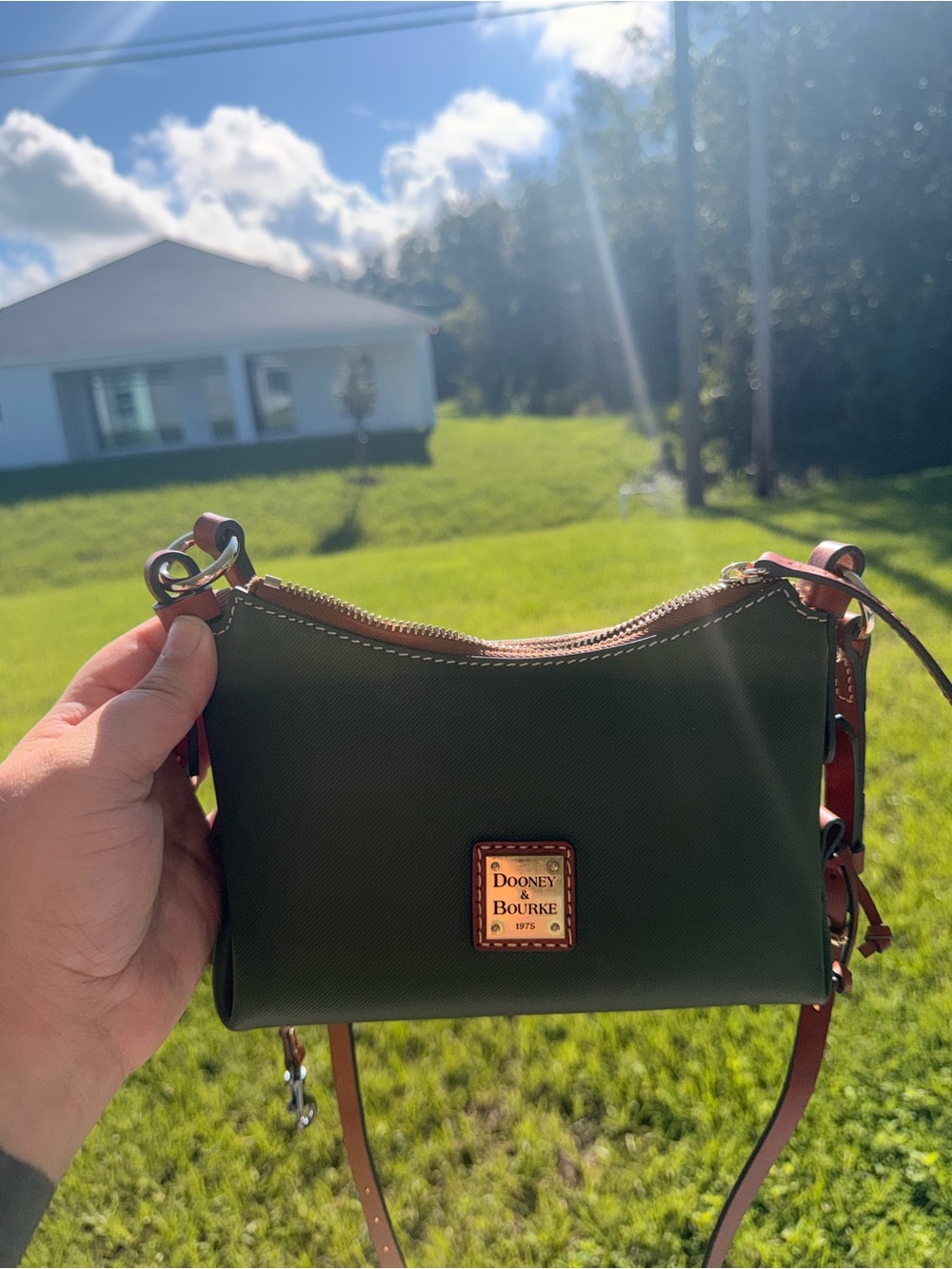 Dooney & Bourke small Olive Green Crossbody with Brown Leather Trim